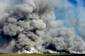 a wall of dark smoke looms over the horizon as fire destroys the landscape looking south from mountain dance drive and open forest fire black forest dark smoke