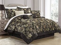 Buy gold bedding sets in tbdress, you will get the best service and high discount. 7 Piece Jacquard Floral Comforter Sets Queen Bedding Sets Bed In A Bag Queen Black Gold Buy Online In Belize At Belize Desertcart Com Productid 47306825