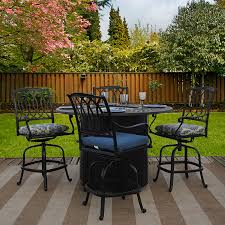 Aluminum patio dining sets with swivel chairs. Get Mayfair 5 Piece Cast Aluminum Outdoor Patio Furniture Dining Set With Counter Height Patio Fire Table In Mi At English Gardens Nurseries Serving Clinton Township Dearborn Heights Eastpointe Royal Oak West Bloomfield