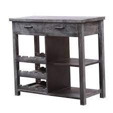 Set that includes a dining bench Hove Rustic Solid Wood 2 Drawer Black Buffet Table With Wine Rack