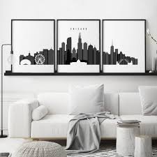 Black And White Chicago Skyline Wall Art Chicago Skyline Set Of 3 Prints Black And White Chicago Wall Art Chicago Wall Home Decor