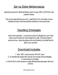 ser vs estar chart worksheets teaching resources tpt