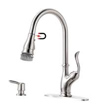 Forious touchless pull out kitchen faucet with pull down sprayer. Appaso Kitchen Faucet With Pull Down Sprayer Stainless Steel Brushed Nickel Single Handle High Arc Pull Out Spray Head Single Hole Kitchen Sink Faucets Buy Online In Belize At Belize Desertcart Com Productid