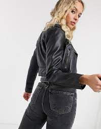 Bershka Cropped Faux Leather Biker Jacket In Black Asos Biker Jacket Leather Biker Jacket Jackets