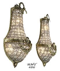 Vintage Hardware Lighting Antique French Basket Style Crystal Wall Sconce Lights Pair Ant 486