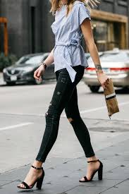 Black Ankle Strap Sandals Heels 10 Stripe Tops For Spring Under 100 With Images Black Heels Outfit Black Ankle Strap Heels Outfit Fashion Jackson