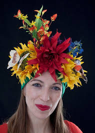 Sunflower Mardi Gras Headdress, Tropical Carmen Miranda Turban