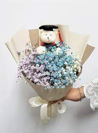 Baby S Breath Bouquet With Adorable Graduation Bear Graduation Flowers Babys Breath Bouquet Graduation Flowers Bouquet