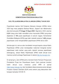 Mohd radzi md jidin sejak 10 mac 2020. Kpm Kenyataan Media Sijil Pelajaran Malaysia Ulangan Spmu Tahun 2020