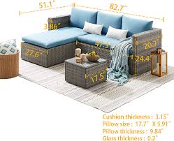 About 300 lbs for each seat assemble is required product detailscorner sofa: Buy Art Leon 3 Piece Patio Furniture Sets All Weather Weaving Rattan Outdoor Sectional Sofa Pe Wicker Patio Conversation Sets With Glass Coffee Table And Washable Cushions Blue Online In Guatemala B089gs8r2j