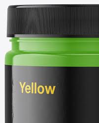 Sport Nutrition Glossy Plastic Jar Mockup Front View In Jar Mockups On Yellow Images Object Mockups