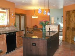 Design Ideas Handsome Picture Of Small L Shape Kitchen Decoration Using Light Orange Kitchen Wall P Paint For Kitchen Walls Orange Kitchen Walls Kitchen Tiles