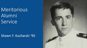 Shawn F. Kucharski '95 received the Meritorious Alumni Award during the  2020 virtual Homecoming Awards Ceremony. He simultaneously received  bachelors of science degrees in Marine Engineering and Marine  Transportation, as well as