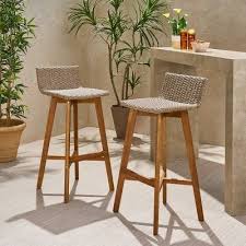 2pk La Brea Acacia Wood Wicker Patio Barstools Brown Teak Christopher Knight Home In 2020 Patio Bar Stools Bar Stools Teak Frame