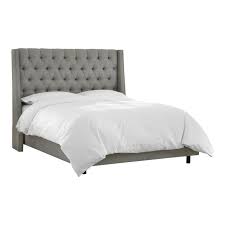 Grey, s.readmore and, or white materials: Linen Grey King Nail Button Tufted Wingback Bed Chairish