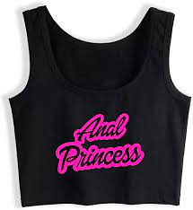 Anal Princess Design Cute Crop Top Hotwife Vest Tops Sleeveless Cotton  Black at Amazon Women's Clothing store