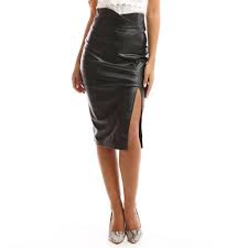 Jupe crayon cuir robes en cuir noir tenues jupe en cuir tenues mode vêtements cuir femme tenue chic femme vetement cuir vêtements chics femme style. Jupe Crayon Noire Mi Longue En Simili Cuir Fendue Black Pencil Skirt Pencil Skirt Skirts