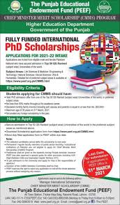 Apply online for uttar pradesh scholarship scheme 2021. Cm Punjab Merit Phd Scholarship 2021 Cmms Fully Funded Peef