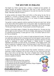 The Weather In England Reading Comprehension Reading Comprehension Worksheets Esl Reading Comprehension