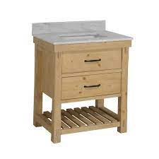 D vanity in natural wood with ceramic basin in white and mirror Birmingham 30 Rustic Natural Wood Bathroom Vanity With Carrara Marble Kitchenbathcollection