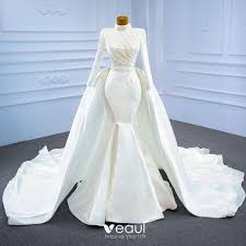 Check spelling or type a new query. Luxus Herrlich Bescheidenes Muslimisches Ivory Creme Satin Brautkleider Hochzeitskleider 2021 Meerjungfrau Stehkragen Lange Armel Perlenstickerei Perle