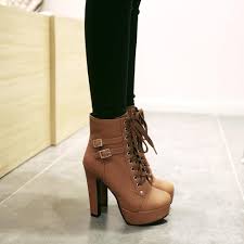 Black Ankle Boots With Brown Heel Shoespie Lace Up Chunky Heel Ankle Boots High Heel Boots Chunky Heel Ankle Boots Fashion Shoes