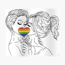 Notice the heart shape on the head outlines. Girls Kissing Posters Redbubble
