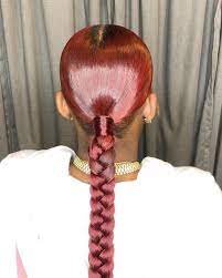 Red Middle Part Braid Slick Back Ponytail Sleek Braided Ponytail Braided Ponytail Hair Ponytail Styles