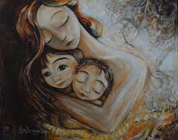 Mom Holding Two Kids In Gold Brown Tones Protecting Children Archival Art Print From An Original Painting Linger Painting Art Prints Original Paintings