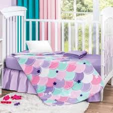 Dreampartyworld Little Mermaid Scales Crib Bedding Set For Girl Teal Green And Pink 4pcs