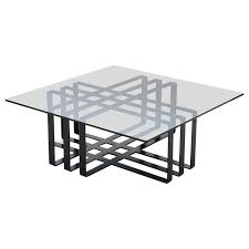 Volker 49 3/4 wide black modern geometric coffee table. Square Geometric Modern Sculptural Coffee Table Black Frame Smoked Glass Top For Sale At 1stdibs