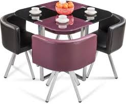 Durian Neon Glass 4 Seater Dining Set Finish Color Purple Black Small Dining Room Table Wooden Dinner Table Dining Room Small