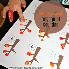Falling Leaf Fingerprint Counting Fall Preschool Activities Counting Activities Preschool Math Activities Preschool