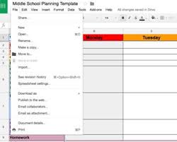 Lesson Planning Template On Google Sheets Lesson Plan Templates Middle School Planning Lesson