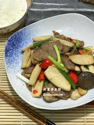 雞脾菇炒肉片 附食譜 recipe food beef meat