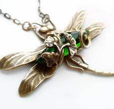 Vintage Filigree Jewelry Olive Dragonfly Vines Necklace By Federikas Dragonfly Jewelry Filigree Jewelry Jewelry