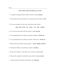 Name Study Guide Mineral And Rocks P 312