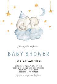 Sleeping Elephant And Girraffe Baby Shower Invitation Template Greetings Island Baby Shower Invitations Diy Free Baby Shower Invitations Printable Baby Shower Invitations