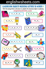 Classroom Objects Esl Printable Missing Letters In Words Worksheets For Kids Classroom Objects Esl Printable Missin Ingilizce Dilbilgisi Egitim Dilbilgisi