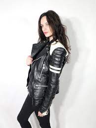 Vintage 80 39 S Moto Cuir Black White Leather Colorblock Protection Padded Crop Motorcycle Bike Jacket Size S Bike Jacket Biker Style Biker Girl