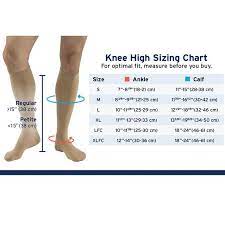 When choosing the right size for compression socks or stockings, you'll just need to know your shoe size and circumference of one or two areas on your legs and use this information to correspond with our size. Jobst Relief 20 30 Mmhg Compression Stockings Knee High Open Toe Beige Small Hv Supply
