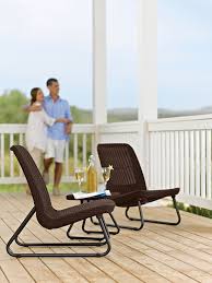 Amazon Com Keter Rio 3 Pc All Weather Outdoor Patio Garden Conversation Chair Table Set Furniture Brown Conversation Set Patio Patio Seating Sets Patio Set