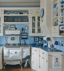 blue and white country kitchen panda