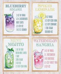 Kitchen Wall Decor Bar Sign Watercolor Cocktail Recipe Print Bar Decor Signature Cocktail Ma Mason Jar Cocktails Mason Jar Drinks Alcohol Mason Jar Drinks