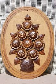 Vintage Tropical Wall Art Bohemian Carved Coconut Shell Etsy Tropical Wall Art Art Carved Wood Flowers