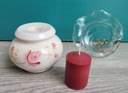 Homco Cerámica Rosas Rosas Portavelas con Copa Votiva Portavelas vintage  votivas de borde con volantes Home Interiors base de vela de mesa