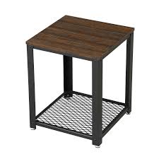 Antique black textured finished metal and distressed wood make this effortlessly chic side table your new living room staple. Modern Industrial Metal Wood Nightstand Side Table With Mesh Shelf Fastfurnishings Com