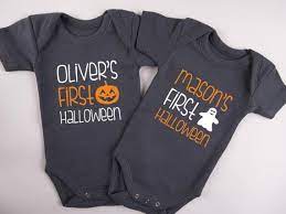 First Halloween Twin Outfits Set Of 2 Matching Graphite Gray Etsy Twin Outfits Twin Halloween First Halloween