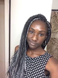 Black And Grey Braids Hairstyles Silver Grey Box Braids On The Darker Shade Does Work Lol Didn T See A Lot Of Pictures Of Dark Skinned Girls With It So Grey Box Braids Hair Story Box