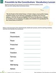 Simply put, people need structure! Vocab In History Preamble To The Constitution Worksheet Education Com